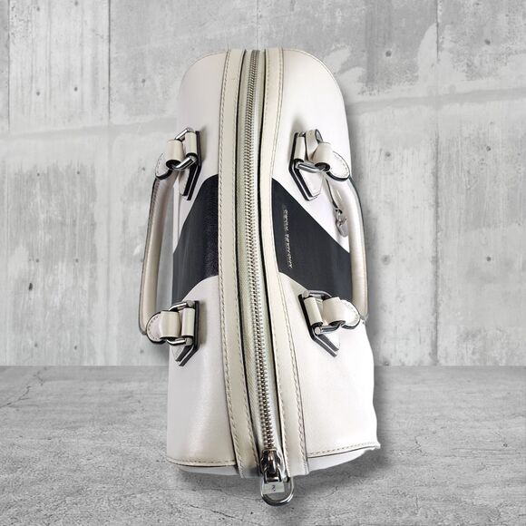 Michael Kors Mercer Medium Duffel Satchel White Center Stripe Leather Bag - Picture 11 of 16